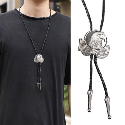 Vintage Bolo Tie Rodeo Necktie Leather Bolo Tie Chain Cow Skull Bolo Tie for Men's Rodeo Neckwear