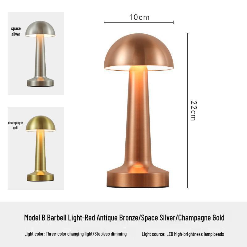 Retro Metal Barbell Desk Lamp - Touch-Control, Dimmable, Three-Color Light for Creative Spaces