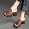 Peep Toe Slippers Μονόχρωμα Vintage Γνήσιο Δέρμα Ψηλοτάκουνα Άνετα Απλά Γυναικεία Παπούτσια
