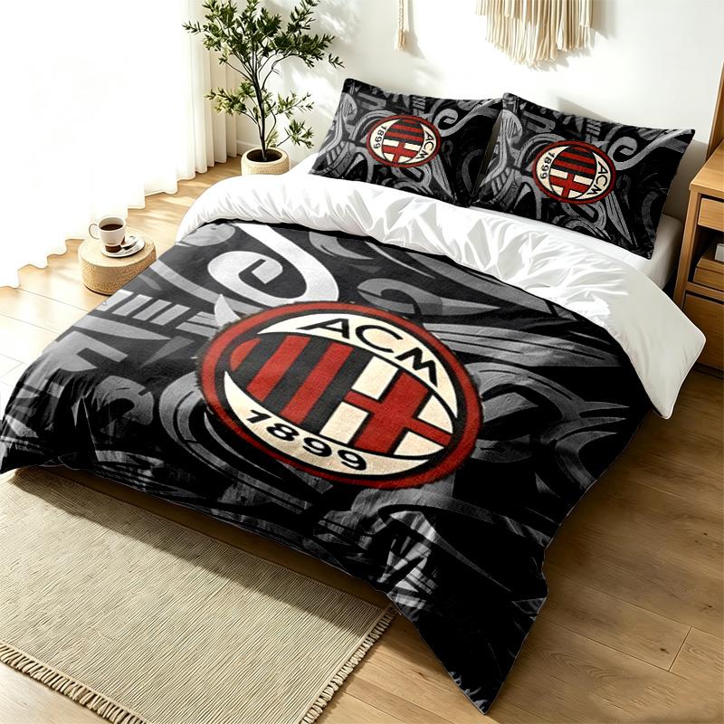 AC Milan Set Copripiumino 3 Pezzi Semplice Moderno Tessuto Morbido Resistente alle Pieghe Uso Stagione Singola un regalo perfetto