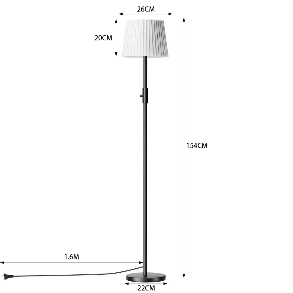 Jplednas Floor Lamp, Stylish Indirect Lighting, Stand Light, 3-Color Dimmable, 12W LED Bulb Included, 154cm Tall, Pleated Lampshade, Japanese Modern,
