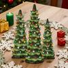 Pre-lit Hand-Painted Resin Tabletop Christmas Tree Small Light Up Holiday Tree Decoration for Home Party Decor