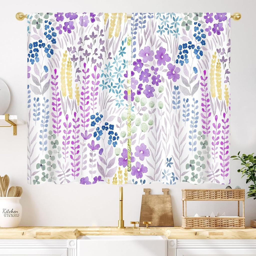 Purple Floral Butterfly Lilac Window Curtains Spring Flower Summer Girls Nature Garden Plant Drapes Treatment Curtain Polyester With Rod Pocket