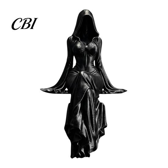 Unique Gothic Collectible Reaper Goddess Figurine, Ethereal Hooded Figure Sculpture, Dark Flowing Gown Statue Fantasy for Desk Bookshelf Home Display