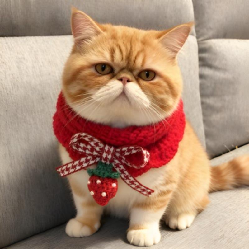 Cat Knitted Scarf Collar Red Christmas Dog Saliva Towel Strawberry Pet Ornament Christmas Knitted Scarf Pet Christmas Gift