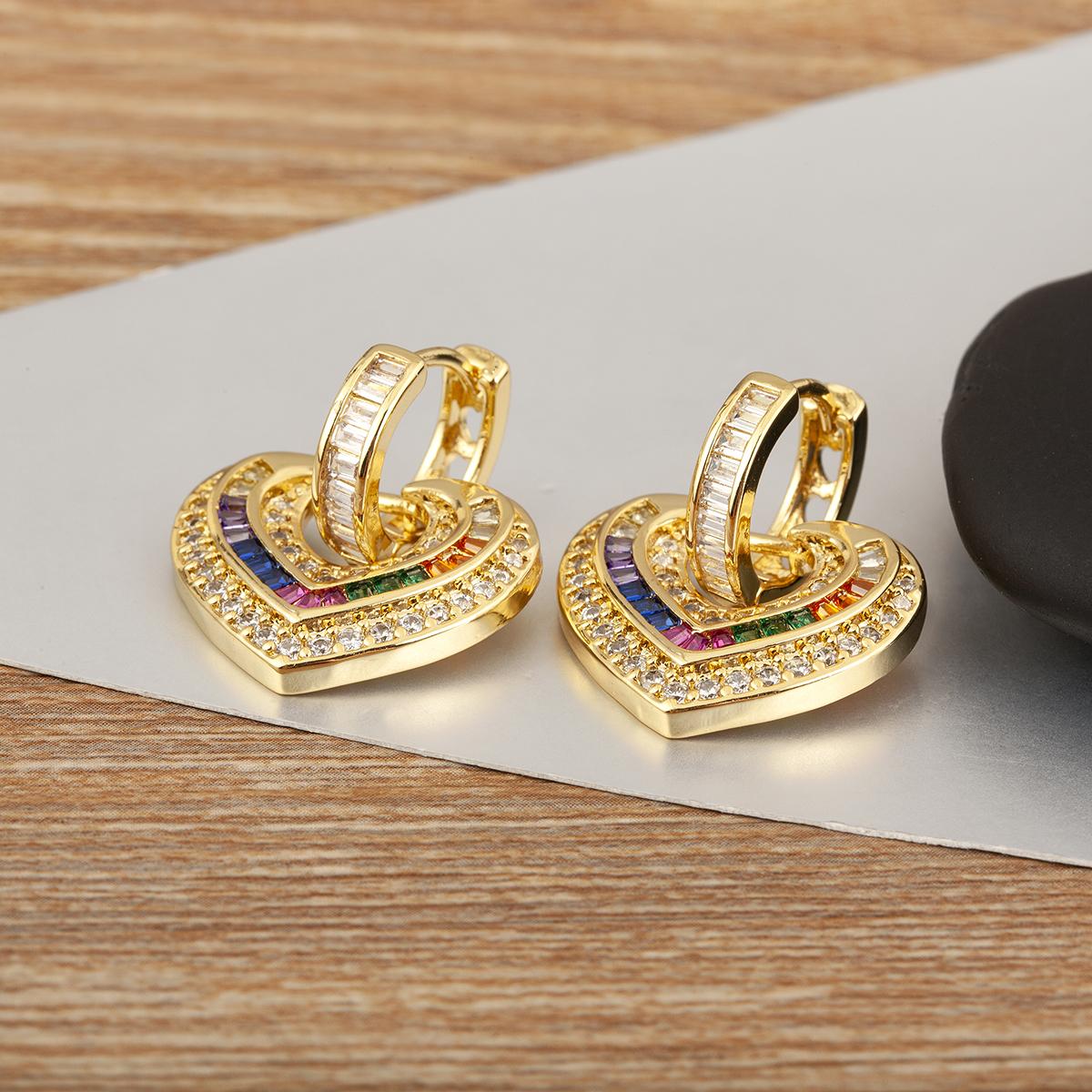 

Nidin High Quality Love Heart Shape Shine Zircon Hoop Earrings 3 Colors For Women Female Wedding Party Delicate Ear Jewelry Gift
