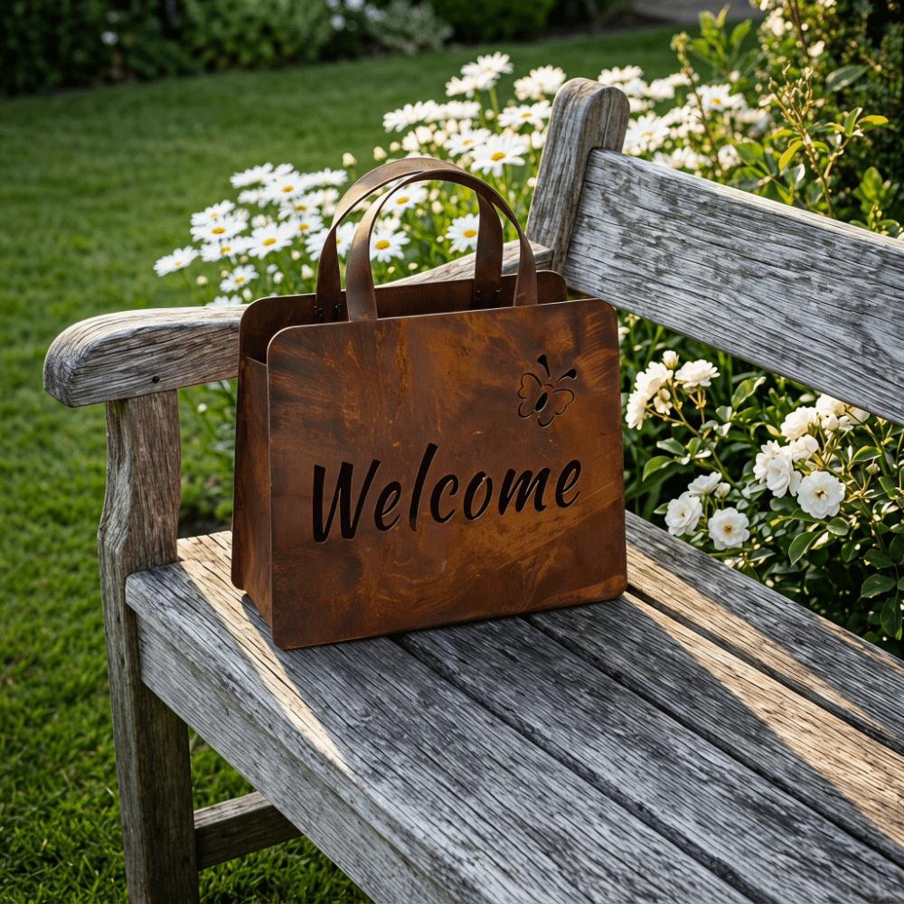 Vintage Wedding Signage Handbag Shaped Metal Hanging Planter Welcome Sign Front Door