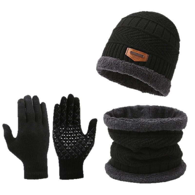 Dreiteiliges Winterset: Gestrickte Mütze, Rutschfeste Touchscreen-Handschuhe und Fleecegefütterter Wollschal