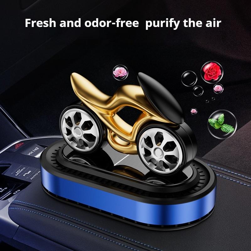 Mounted Solar Powered Motorcycle Ornament Car Desk Gadgets Wheel Rotating Fidget Roller Spinning Top Tip Gyro Metal Children