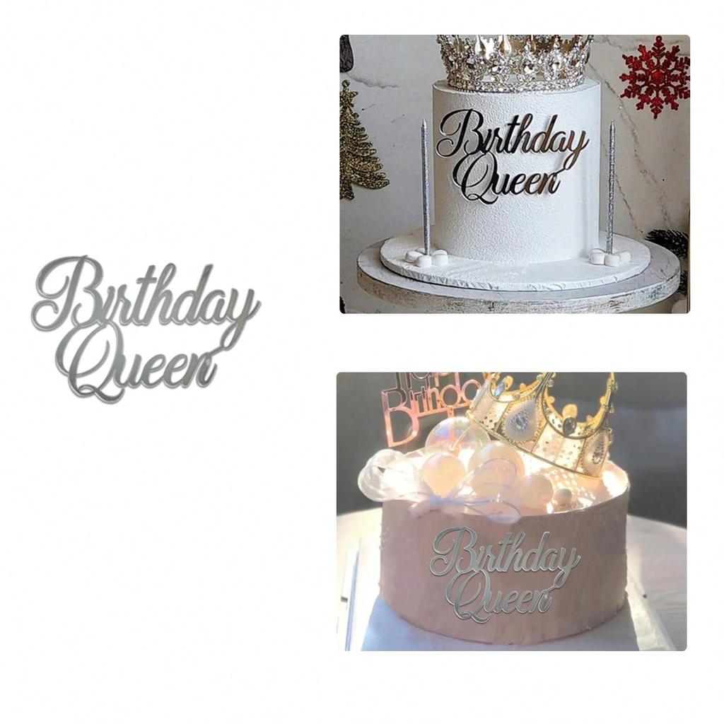 6pcs/3pcs  Acrylic Birthday Queen Gold Cake Topper Happy  Birthday Party Sides Cake Decorations  Accessories