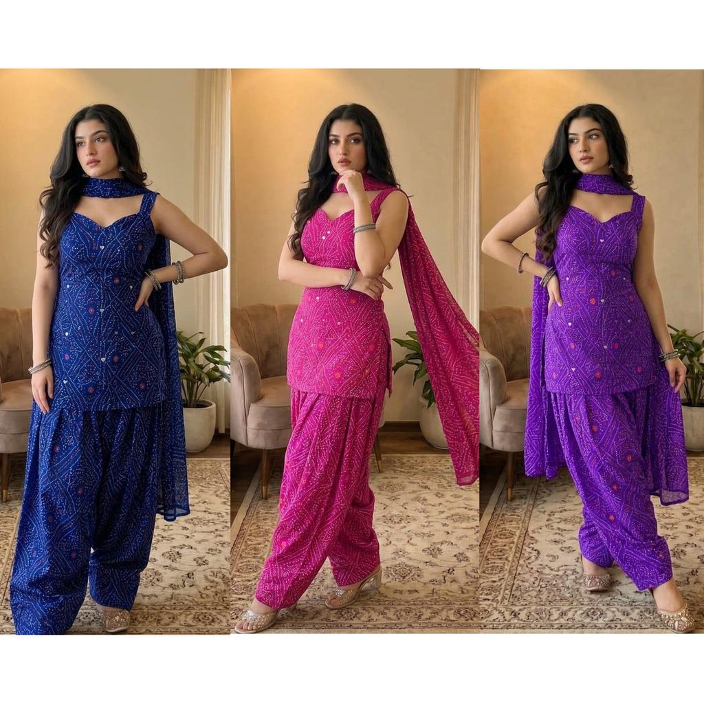 Beautiful Bandhni Printed Farshi Salwar Suit Indian Women Designer Salwar Kameez