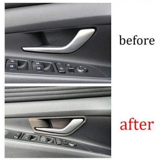 For Hyundai Elantra 2021-2024 Wood Grain Inner Door Handle Lock Cover Trim 4PCS