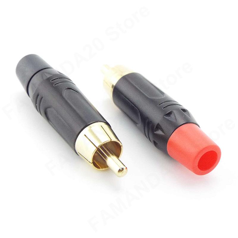 RCA Male Plug Connector Gold Plating Adapter Pigtail Speaker for 6MM Audio Cable Black Red Color