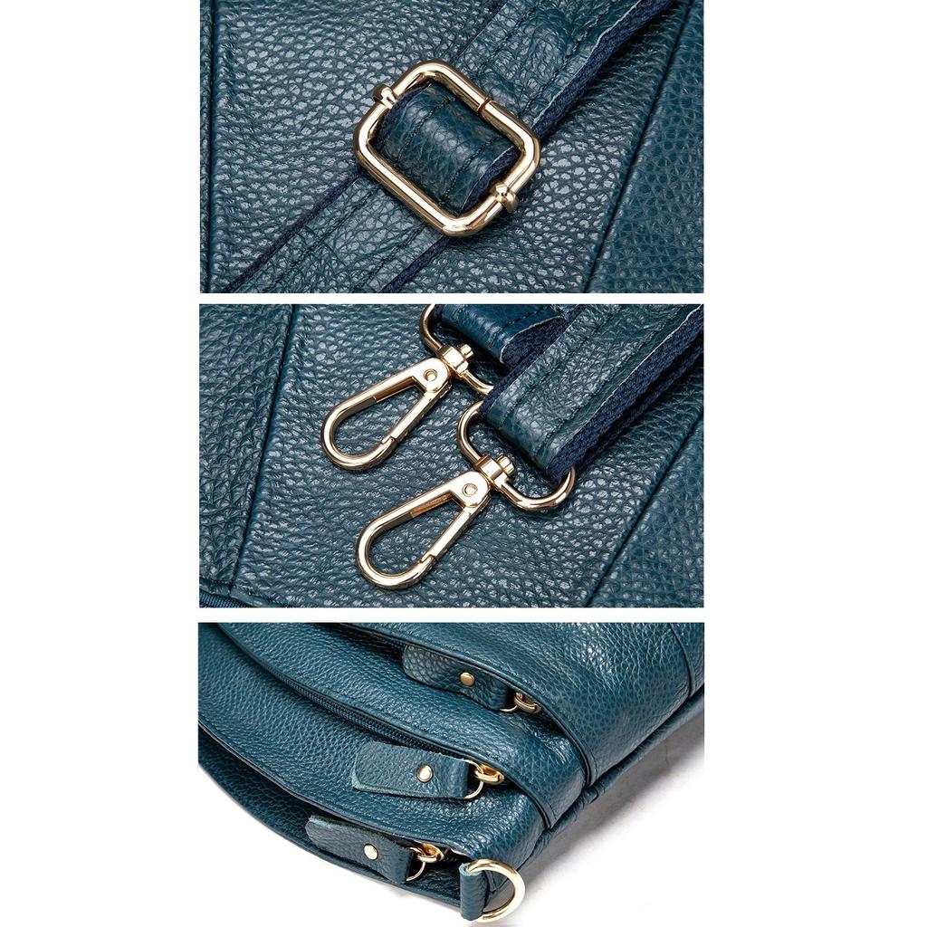 Multi-Pocket Genuine Leather Crossbody Bag for Women