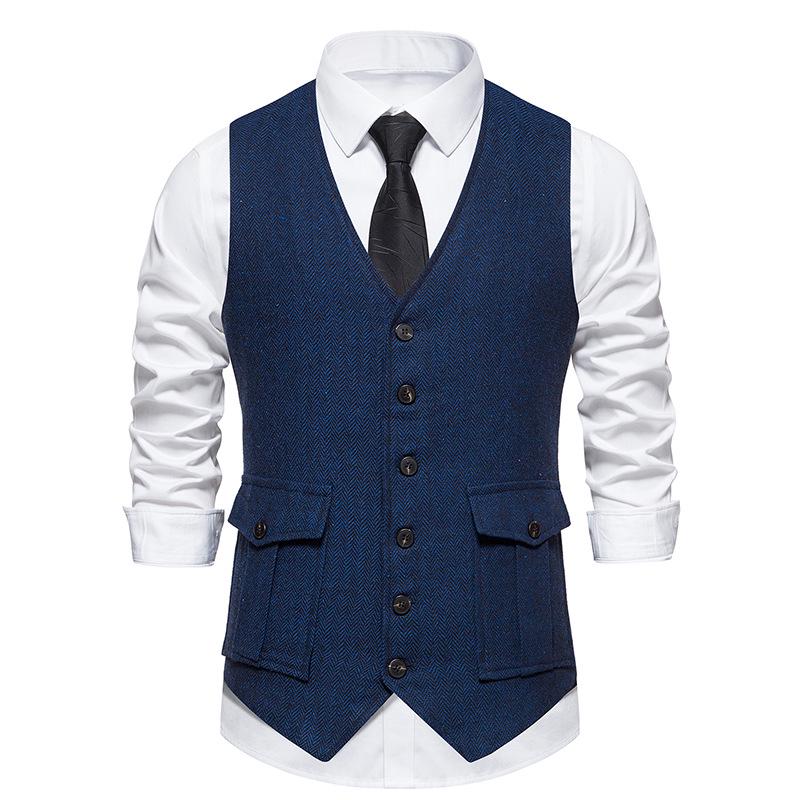 Retro Single-Breasted Men's Suit Vest with Three-Dimensional Pockets