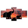 Elephant Silhouette Beautiful Sunset Scenery 5 Piece Canvas Wall Art Multi Panel Print Modern Poster Home Decor Picture Gift For Him For Her