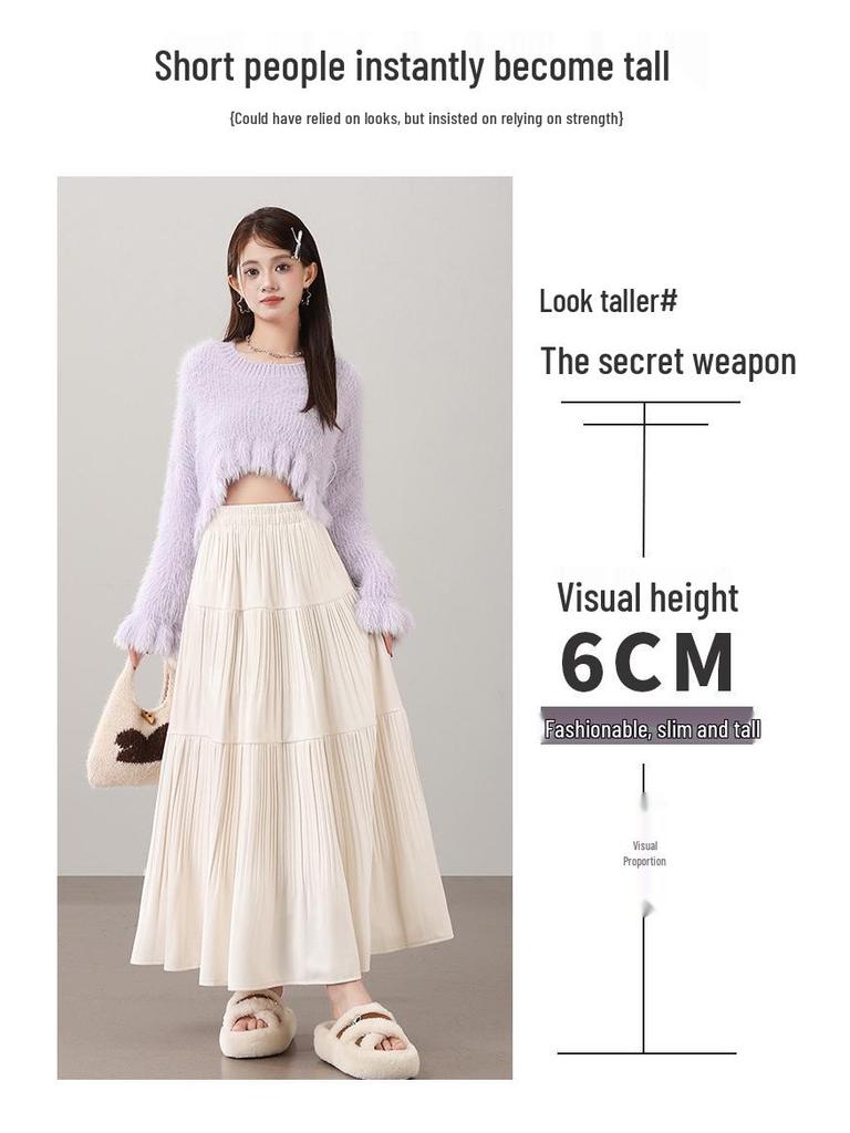 2025 Fall/Winter Layered Woolen Flare A-Line Skirt - Slimming, High-Waist, Long Design