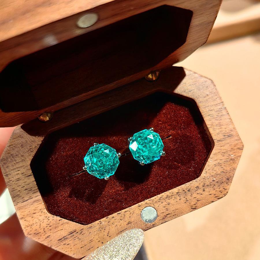 Octagonal Millennium Rose Cut Paraiba Necklace Pendant With High Carbon Diamond Colorful Diamond Stud Earrings Yellow Diamond Ring Women