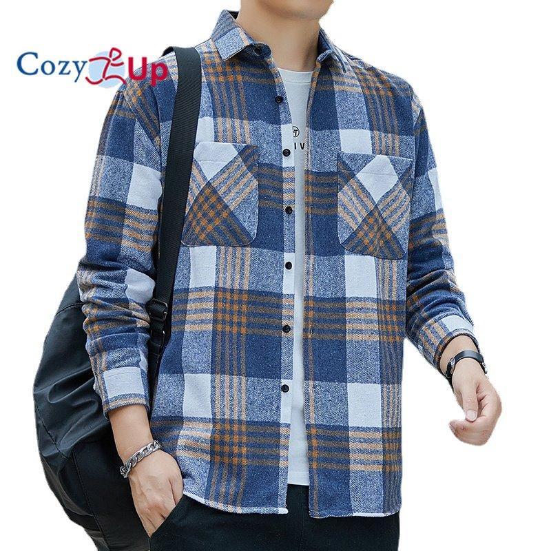 

Мужские рубашки с длинным рукавом Cozy Up для отдыха, удобная посадка в клетку из смеси хлопка 4XL синий