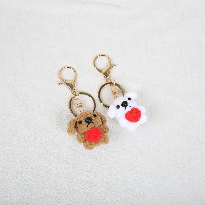 1 Pcs Cute Crochet Mini Dog Pendant Handmade Woven Animal Keychain Knitted Puppy Key Ring Lovely Gift
