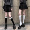 Women's Mid-calf Socks with Bows, White Stockings with Lace Trim, Cute Japanese Style Jk Spring/Summer Thin Black