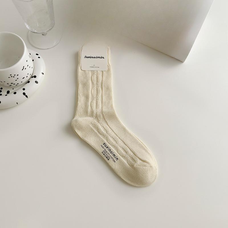 5 Pairs of Female Spring and Autumn Cotton Fashion New Drum Pile Socks