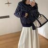 Fake Two-piece Striped Knitted Cardigan for Women's Autumn and Winter New Design Sense Casual Loose Sweater Jacket for Women