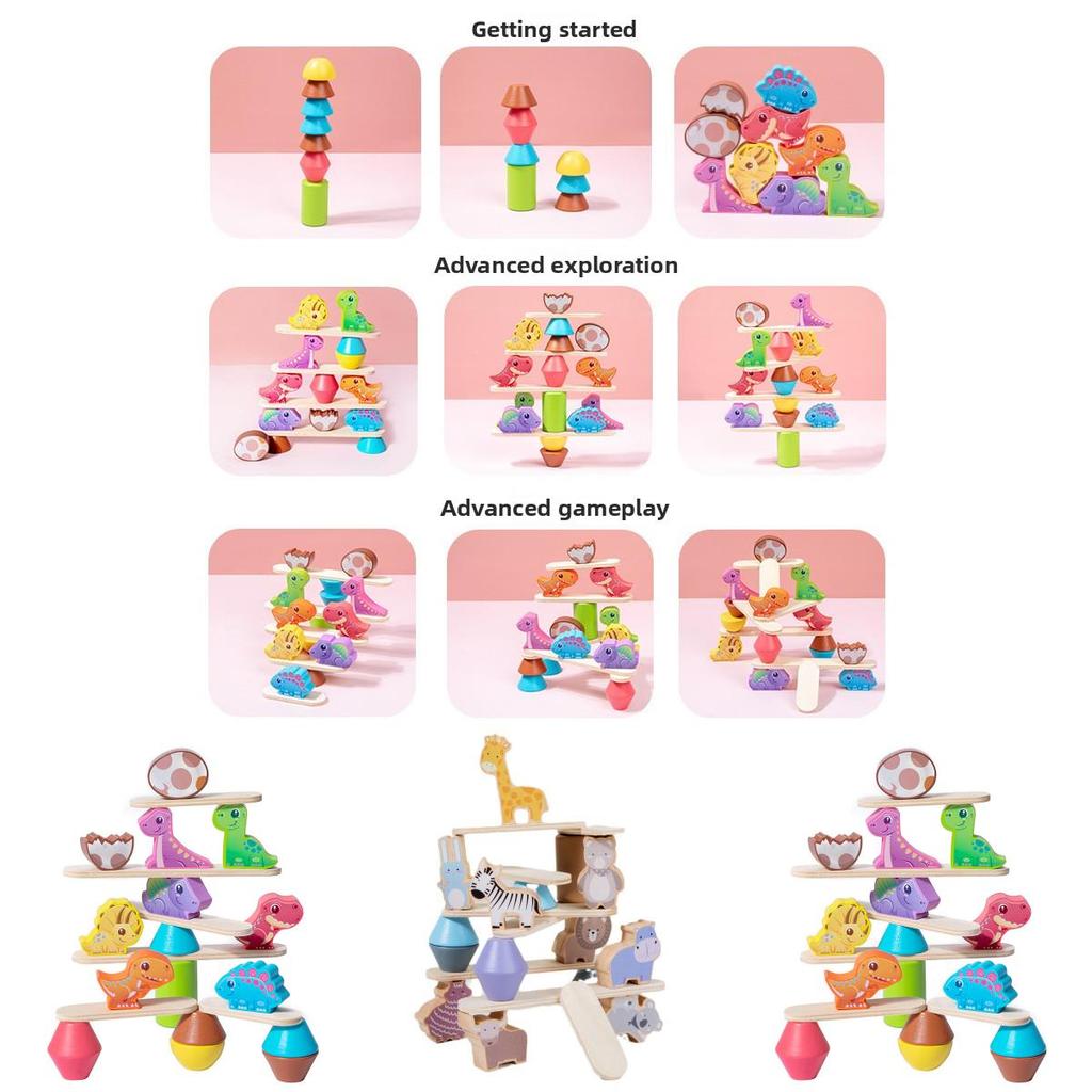 Wooden Animal Stacking Toy With Water Based Paint For Child Development And Parent Child Interaction