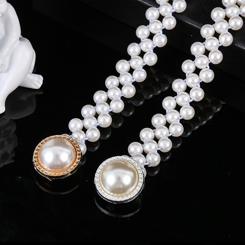 "Korean Style Rhinestone Pearl Waist Chain for Women – Fashionable, Sweet, Elastic Belt"