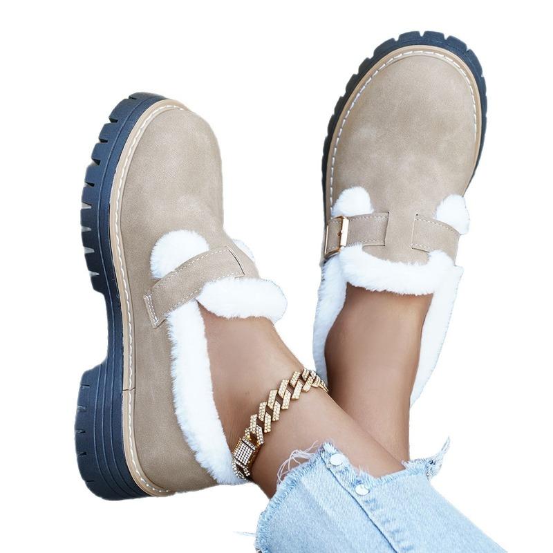 Women's Lightweight Comfortable Thick Soled Flat Bottom Anti-cold Warm Padded Snow Boots Non-slip Wear-resistant Outdoor Sports Loafers Cotton Shoes