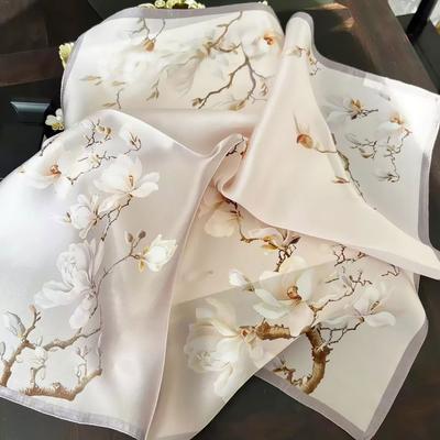 100% Natural Real Silk Scarf Women Print Bandana Square Scarves Wrap Kerchief Elegant Fashion Summer Beach High Quality Hijab