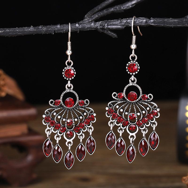 Vintage Ethno Strass Quaste Wassertropfen Ohrringe für Damen Boho Hohl Geometrisch Hängende Ohrringe Pendientes Mujer Brincos
