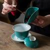 160ml Handmade Turquoise Green Glaze Tea Tureen Jingdezhen Ceramic Large Hand Grab Bow with Lid Tea Maker Gaiwan Kung Fu Tea Set