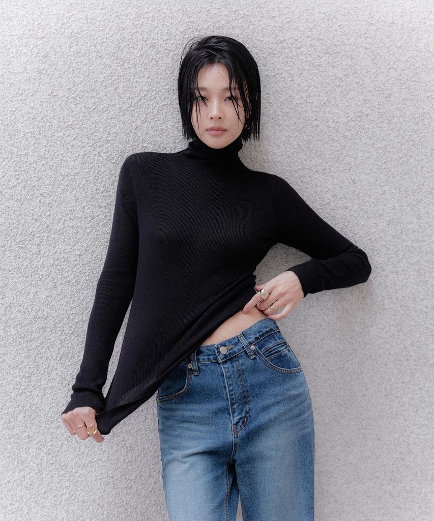 MEMUA Rolling Slim High Neck Knit (Melange Grey)