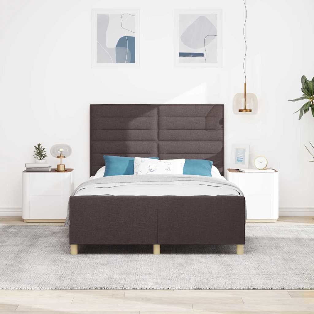 Bed Frame with Headboard Dark Brown 140 X 190 Cm Fabric