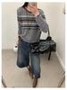 Chic Korean-Style Striped Knit Sweater for Women - 2025 Long Sleeve Hollow Out Top