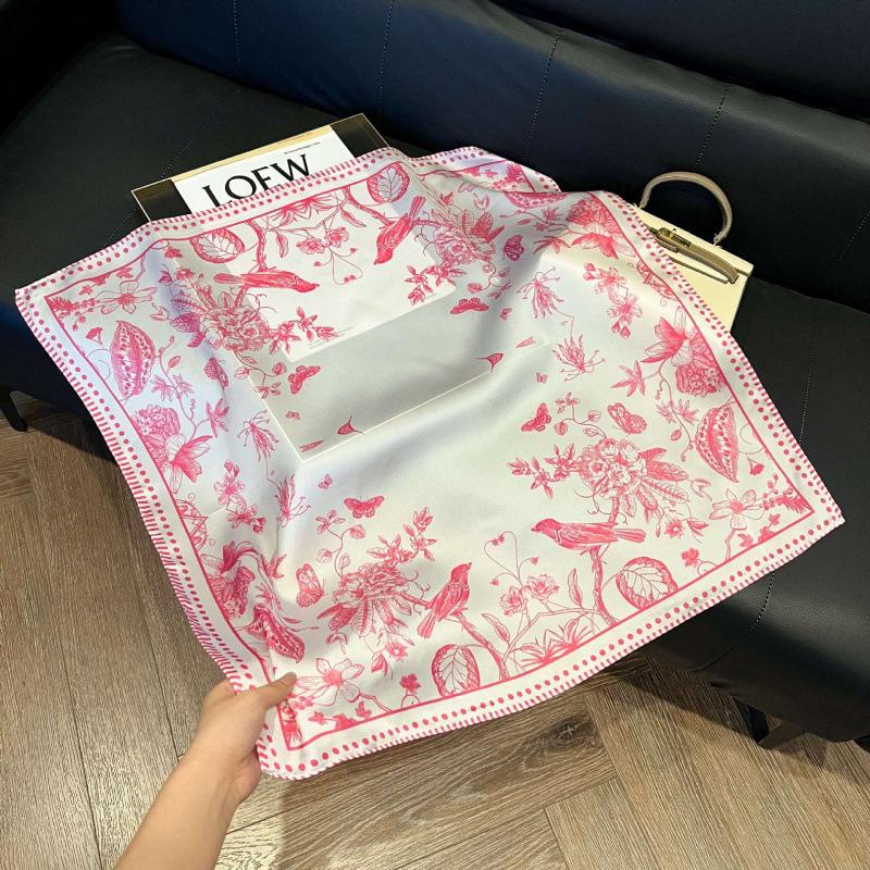 Fashion Black and White Printing Temperament Square Scarf Imitation Silk Korean Version Decorative Scarf Scarf Professional Decorative Shawl Silk Scar