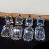 Fashion Style High-Key Dignified Super Flash Rhinestone-Encrusted Earrings Female Minimalist Fashion Rectangular Section Eardrop Necklace Suit