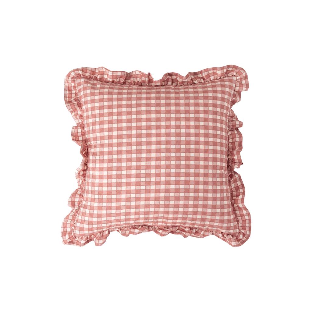 Square Throw Pillow Cover with Ruffled Edges Classic Checkered Pattern Decorative Cushion Case for Sofa Living Room Vintage Style