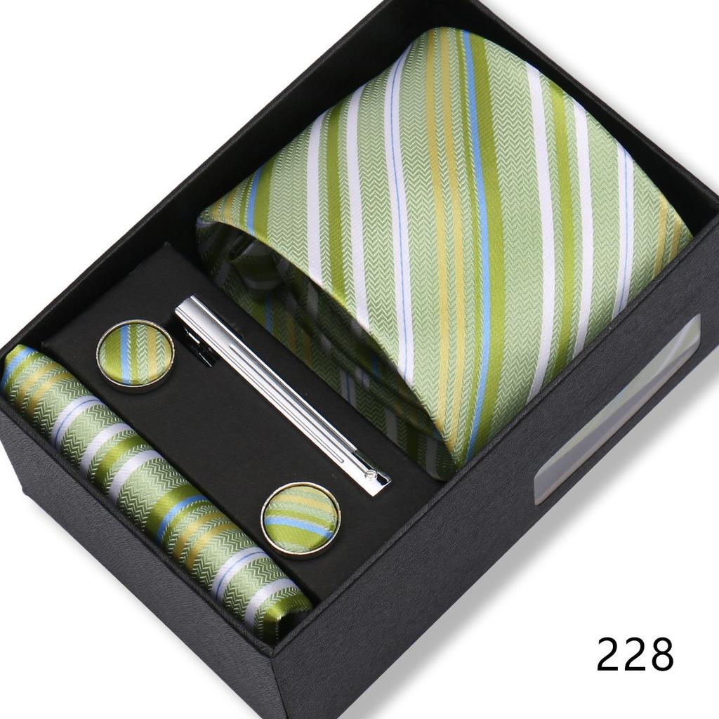 Ensemble Cadeau Boîte Pochette de Costume pour Homme Cravate Rayée Polyester Mode Premium Mariage Affaires