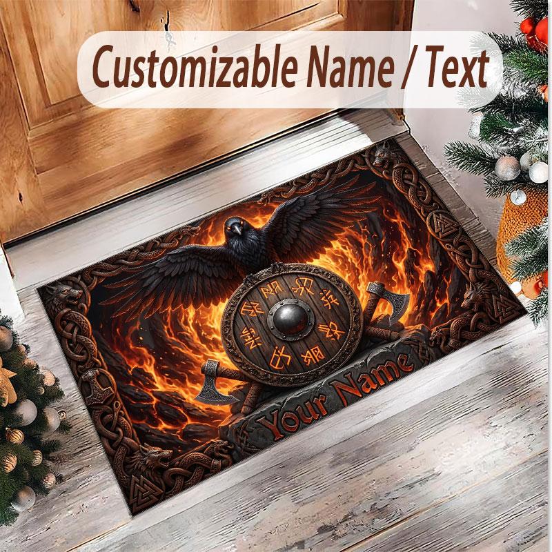 Bat Raven Theme Soft Crystal Velvet Rug Custom Name & Text Print Non Slip Floor Rug for Bedroom Living Room