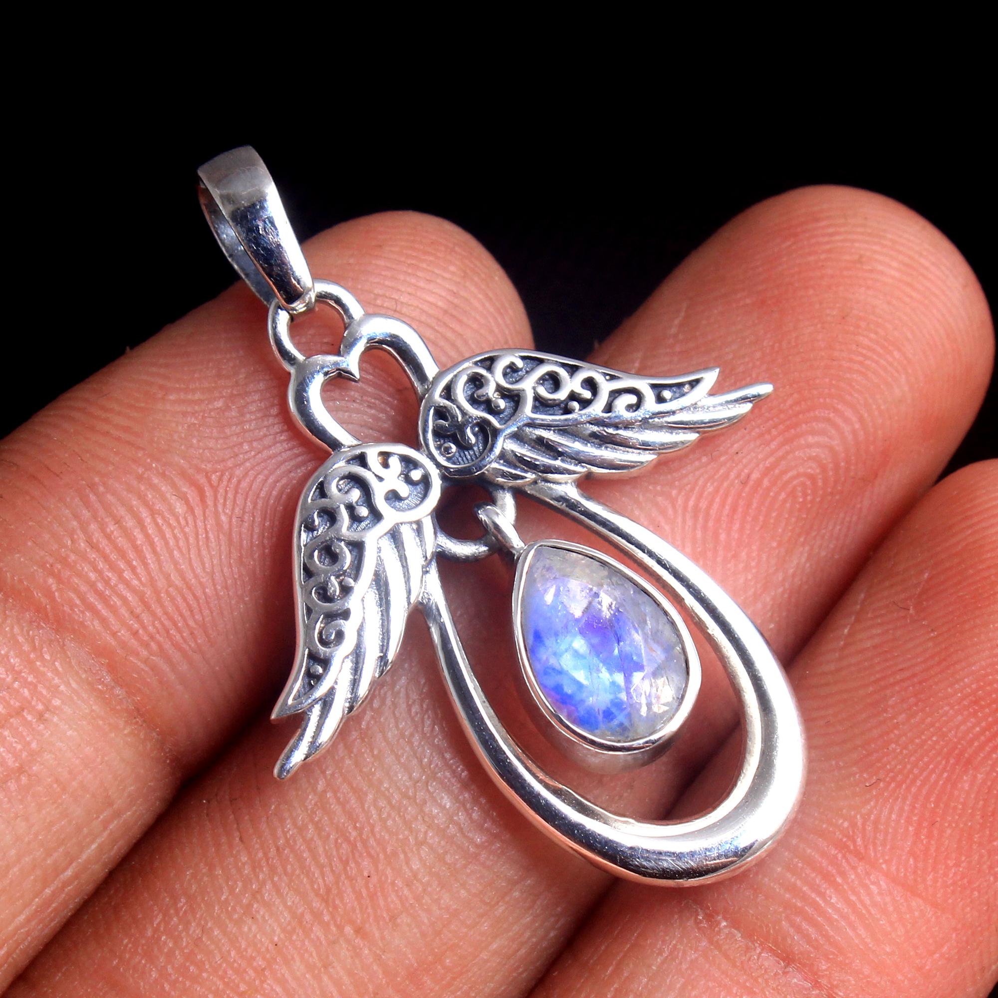 

Аметист Кианит Лунный Камень Крылья Ангела Подвеска 100% Стерлингового Серебра 925 Ювелирные Изделия Подвеска Рейки белый