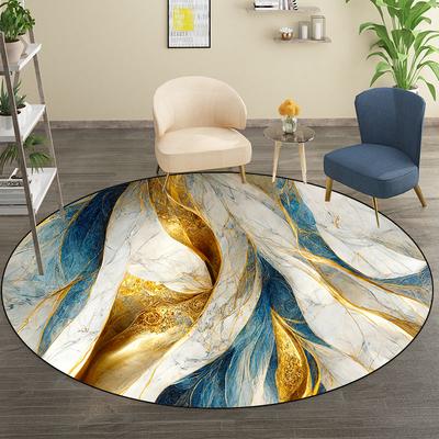 Abstract Decor Luxury Round Rugs Living Room Marble Golden Carpet Home Sofa Chair Soft Foot Mat Washable Bedroom Cloakroom Rug
