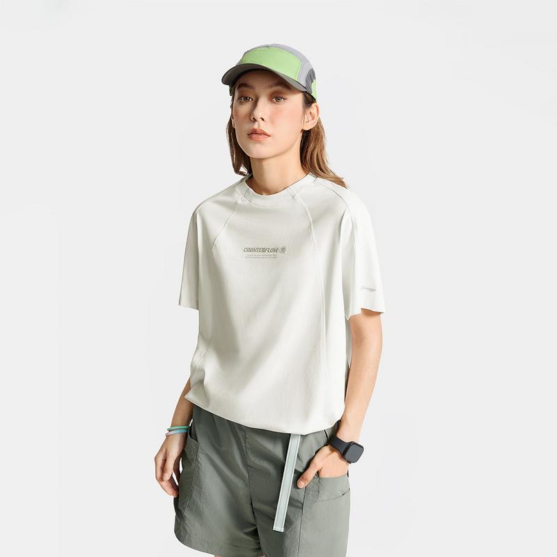 Li Ning CF Pure Color Cool Comfort Sun Protection Quick Dry Short Sleeve T-Shirt Women T-Shirt Off-White ATSV194-2