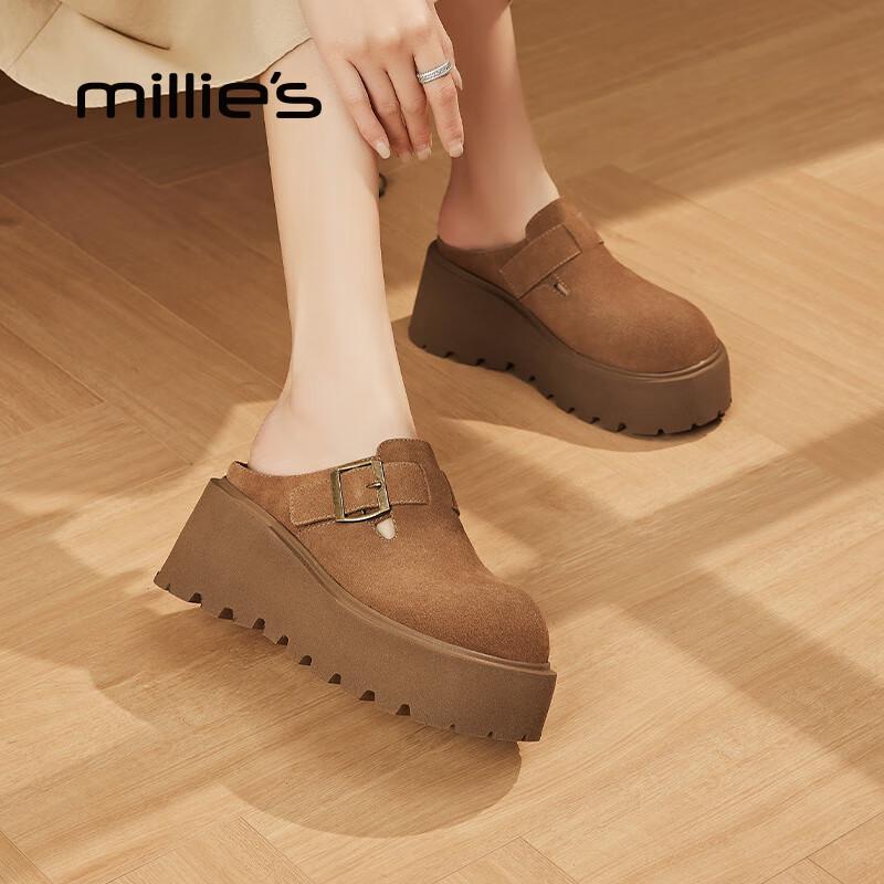 Millies Women s Suede Platform Slip-On Mules 35