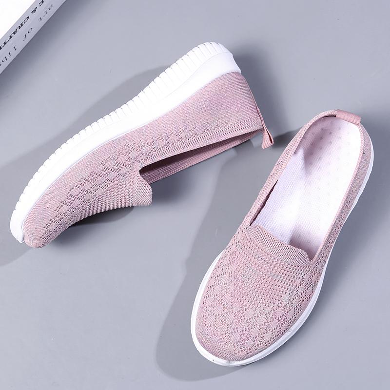 Fashion Spring Summer Breathable Knitted Flats for Women 2025 Comfortable Slip On Mom Shoes Woman Slip On Non Slip Casual Sneaker Female