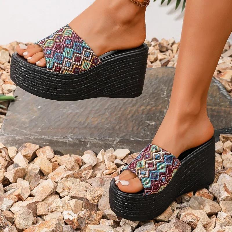 

Fashion Ladies Shoes 2025 Open Toe Platform Casual Slippers Women New Print Super High Outdoor Plus Size Women s Platform Wedge Sandals 36