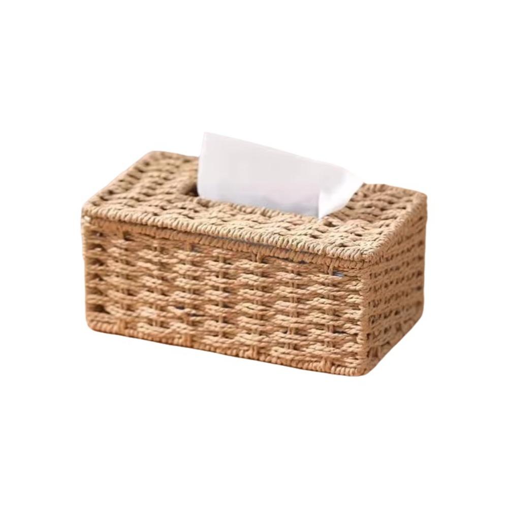 Decoration Imitation Rattan Tissue Case Large Capacity Desktop Napkin Dispenser  Car 22x12x9cm хаки