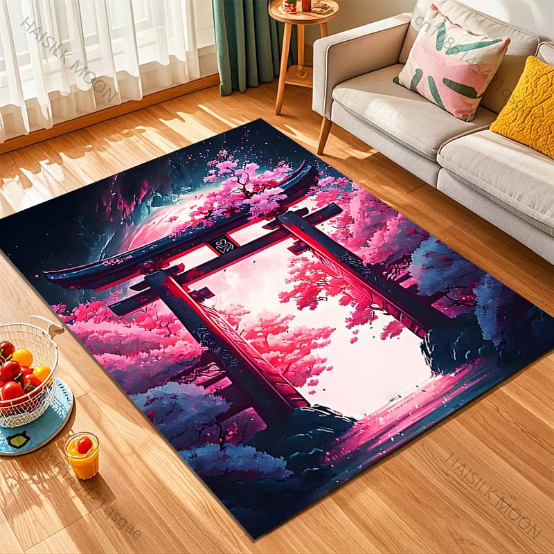 Japanese Cherry Blossom Shrine Pattern Rug Carpets for Bedroom Living Room Sofa Mat Creative Door Mat Cloakroom Home Decor