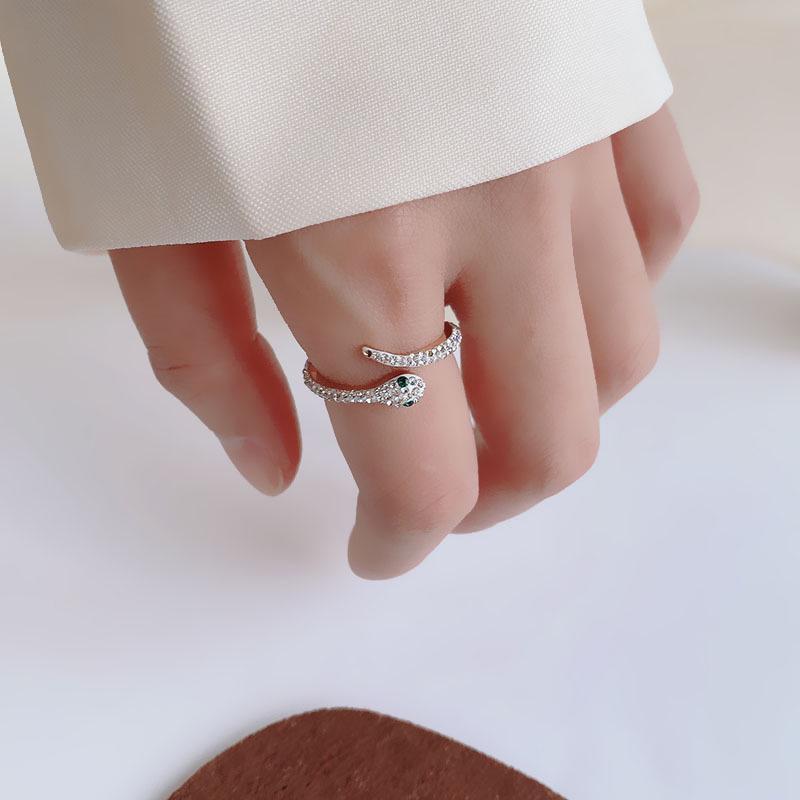 Korean Minimalist Titanium Steel Snake Ring - Elegant Full Diamond Design for Women